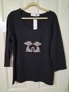LESLIE MARIE SZ XL Black 2Cats 3/4 Sleeve Shirt - Picture 1 of 6