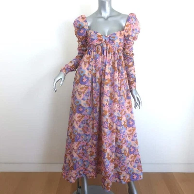 Maxi Vestido Zimmermann Violeta Manga Abullonada Multicolor Estampado Floral Algodón Talla 0 Foto 1 de 4