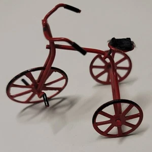 Vintage Miniature Metal Red Tricycle Some Chips Rotating Wheels 2" - Picture 1 of 3