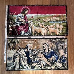 Vintage 20"x 38", "Jesus der Hirte", "Die Heilige Familie" Wandteppich Samt Italien - Bild 1 von 12