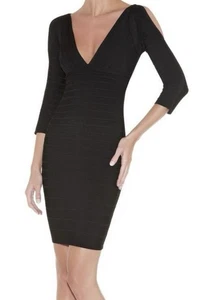 Herve Leger Kayann schwarzes Body-Con Bandage Cold Shoulder Kleid. Größe M. Neu mit Etikett! - Bild 1 von 23