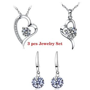 3 Pcs Jewelry Set 14k White Gold Plated CZ Fashion Earring and Necklace - Picture 1 of 6