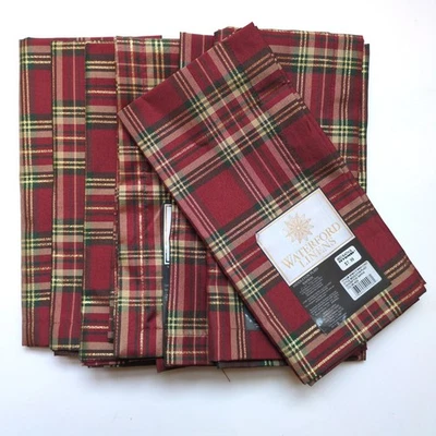 NEW 7 Waterford Linens Plaid Tartan Christmas Fabic Napkins Red Green Gold - Image 1 of 4