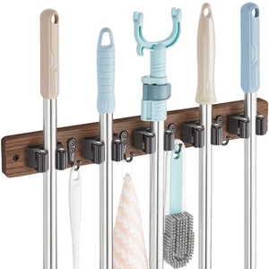 Soporte para fregona y escoba OUTNILI montaje en pared - colgador para fregona escoba de madera - montaje en pared... - Imagen 1 de 7