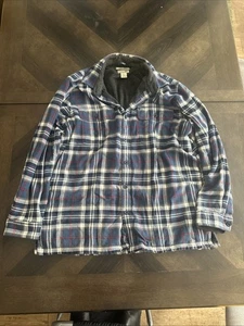 VTG LLBean Men's Large Flannel Lined Shirt Jacket  Blue Red Plaid Lined Winter - Picture 1 of 13