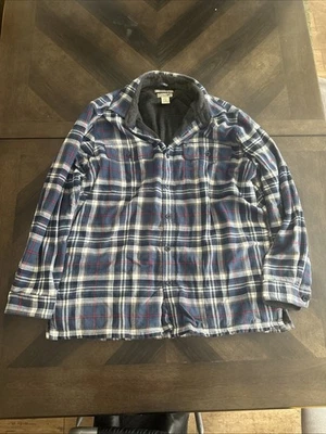 VTG LLBean Men's Large Flannel Lined Shirt Jacket  Blue Red Plaid Lined Winter - Image 1 of 4