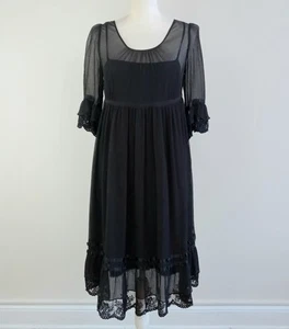 Small Vintage Y2K JUICY COUTURE Black Goth-Babydoll Empire SILK-Chiffon Dress - Picture 1 of 24