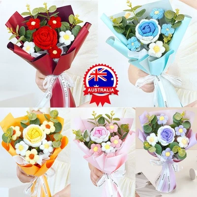 Crochet Flower Bouquet Handmade Artificial Flower Floral Arrangements Knitted #T - image 1 of 4