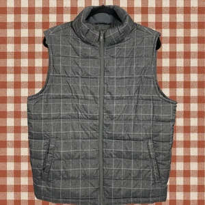 Herren Gap gefütterte wärmste Weste grau kariert durchgehender Reißverschluss Taschen Medium Gorpcore - Bild 1 von 9