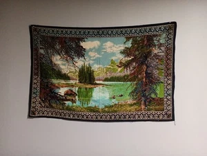 Vintage Velvet Tapestry Landscape Beautiful Wall Art (58 X 37) - Picture 1 of 1