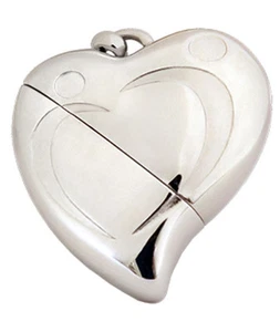 Heart Shaped w. Silver Design, USB Brass Funeral Cremation Urn Pendant Necklace - Picture 1 of 7