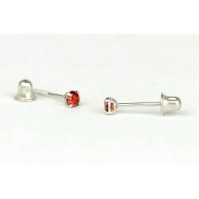 14K 纯白金 2.5 毫米圆形生日石耳钉带螺丝背 — 第 1/4 张图片