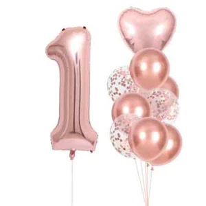 10pack Rose Gold Birthday Party Set Balloons Number 1 - Picture 1 of 6