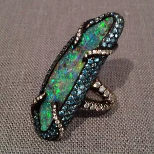 Huge Opal Ring For Women 925 Sterling Silver CZ Split Shank Buy Adastra Jewelry - Picture 1 of 3