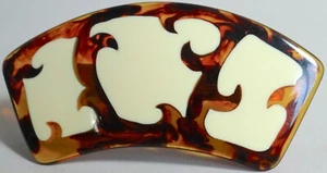 Vintage Hair Barrette Clip Faux Tortoise Shell Inlaid 1980s Off White Large 4x2 - Picture 1 of 5