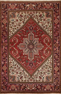 Vintage Geometric Heriz Traditional Area Rug 5x7 Wool Handmade Bedroom Carpet - Picture 1 of 22