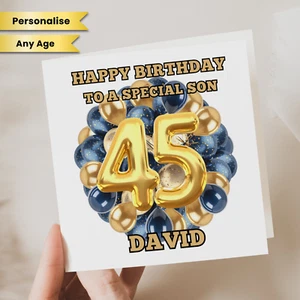 Tarjeta de cumpleaños número 45 de hijo para hijo esposo él amigo tío hermano globos masculinos - Imagen 1 de 2