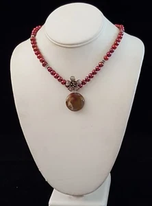 Halskette Perlen 925 Sterling Silber Blume & Blume Jaspis Handwerk Handarbeit USA - Bild 1 von 3