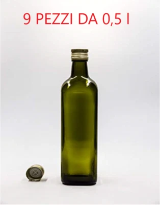 BOTTIGLIE MARASCA VETRO VERDI PER OLIO CON TAPPO 9 PEZZI DA 0.5 LITRI OFFERTA  - Immagine 1 di 2