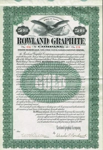 USA ROWLAND GRAPHITE COMPANY stock certificate/bond - Picture 1 of 1