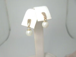 Antique Pearl Dangle Earrings Solid Gold Drop Antique 6mm 9k Butterfly Back E259 - Picture 1 of 7