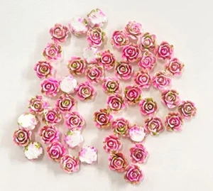 50pcs Kawaii Round Pink and Green Flat Back Rose Flower Resin Embellishments - Picture 1 of 1