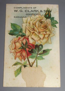 VINTAGE ADVERTISING TRADE POSTCARD SARANAC MICH W G CLARK & SON GROCERS IONIA MI - Picture 1 of 3
