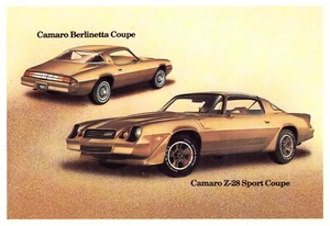 1981 Chevy Camaro Berlinetta & Z-28 Sportcoupe, Händler Werbe Postkarte - Bild 1 von 2