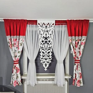 Fertiggardine Vorhänge Zirkonia Komplett Schal Set 9 Teilig Blickdicht Rot - Bild 1 von 11