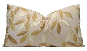 Brocade Metallic Gold Leaves on Canvas 14''x24" Decorative Throw Pillow Cover - Picture 1 of 9