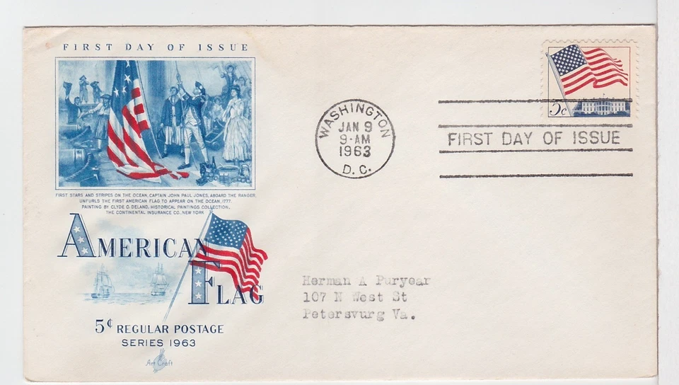 TurtlesTradingPost- Flag over Whitehouse- 1963- #1208 FDC Artcraft Cachet - Image 1 of 1
