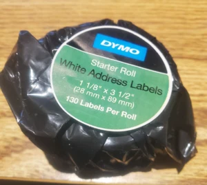 Dymo White Address Labels Starter Roll 130 Labels, 1 1/8” X 3 1/2” (28mm x 89mm) - Picture 1 of 1