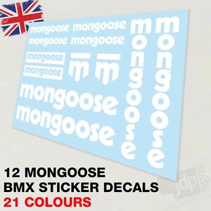 SET OF 12 MONGOOSE BMX BIKE DECALS STICKERS - 21 COLOURS