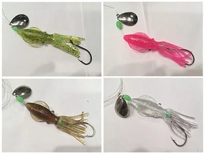 2 Handmade Fluke Flounder Rigs Holographic Squid Lure Sea Bass Cod w Blade 4/0 - Picture 1 of 12