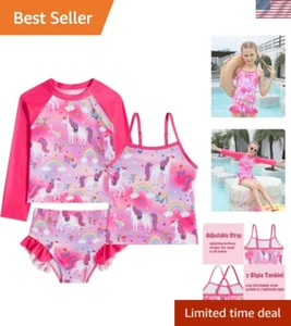 Girls 3-Piece Rash Guard Long Sleeve Swimsuit Set - UPF Sun Protection - 5T - Picture 1 of 8
