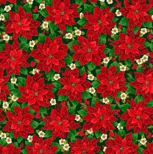 Quilting Treasures - Poinsettia Symphony - Packed Poinsettias Forest, Fabric BTY - Picture 1 of 6