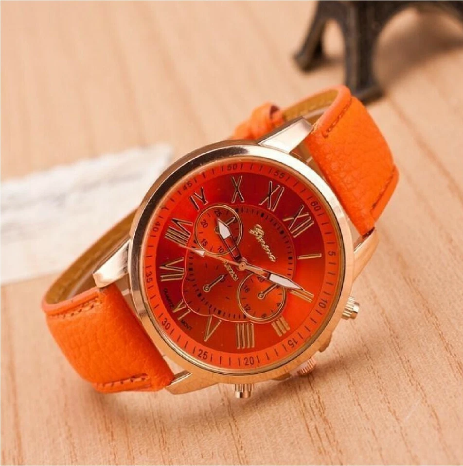 Geneva Quartz Movt Orange Watch Rose Gold Face Platinum Series Unisex - image 1 of 1