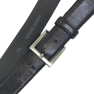 Mens Brown Italian Genuine Leather Belt 38/95 Square Silver Buckle Made In Italy - Picture 1 of 7