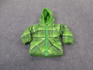 Patagonia Jacket Boys 4T Green Plaid Reversible Puffer Fleece Outdoors Hiking - Picture 1 of 16