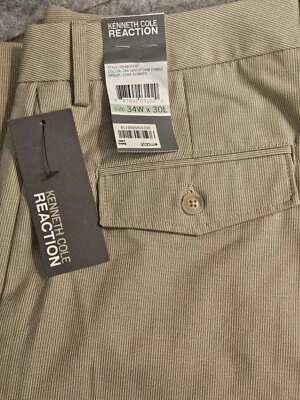 Pantalones chinos Kenneth Cole Reaction sarga para hombre 34x30 mezcla de seda arena rayas NUEVO Foto 1 de 4