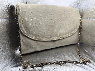 Bueno~Crema Avestruz Imitación Cuero Bolso sin asas/cadena Cartera Bolsillo Foto 1 de 4