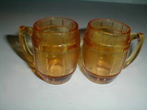 2 Hazel Atlas Amber Barrel Toothpick Cigarette Holder Jigger Shot Glass Mugs TWO - Picture 1 of 3