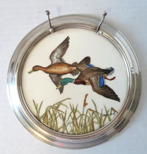 Antique Sterling Silver Frame Trivet Plaque Plate hand Painted by Frank Vosmansk - Picture 1 of 12