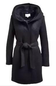 Giacca cappotto Cole Haan taglia 4 piccola lana con cappuccio e cintura $398 NUOVO - Foto 1 di 4