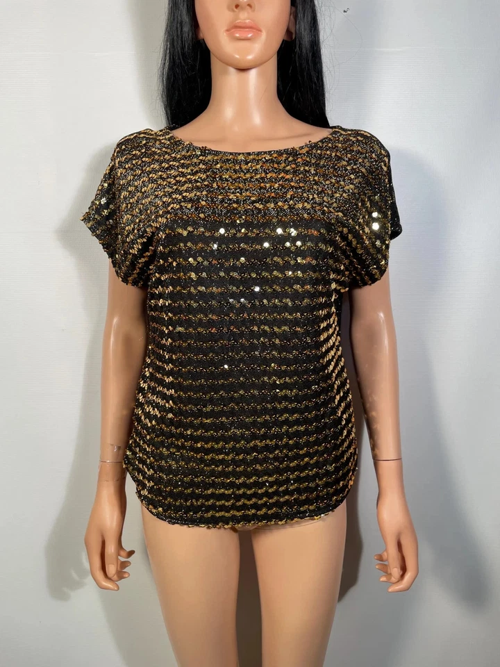 Top Vintage Años 80/90 Lentejuelas Doradas Hecho en EE. UU. Talla L Foto 1 de 4