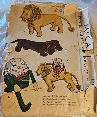 1945 Vtg McCall 1223 Lion Dachshund Humpty Dumpty Pattern Orginial - Image 1 of 4