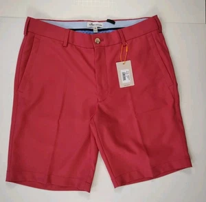 PETER MILLAR-NUEVO CON ETIQUETAS-Pantalones Cortos Chinos Deportivos 100% Poliéster Corona Roja Arcilla Hombre-Talla 30 - Imagen 1 de 10