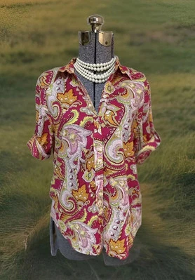 Top Chaps by Ralph Lauren talla L se adapta a 10 blusa de algodón cachemir mangas con lengüeta enrollable Foto 1 de 4