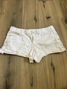 Cache Vintage Y2K 90s White Jean Shorts Festival Size 12 Lace Up Sides - Picture 1 of 6