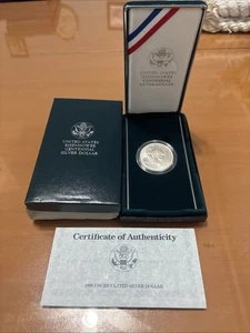 1990 United States Eisenhower Centennial Silver Dollar PROOF W/COA & Box N-4 - Picture 1 of 4